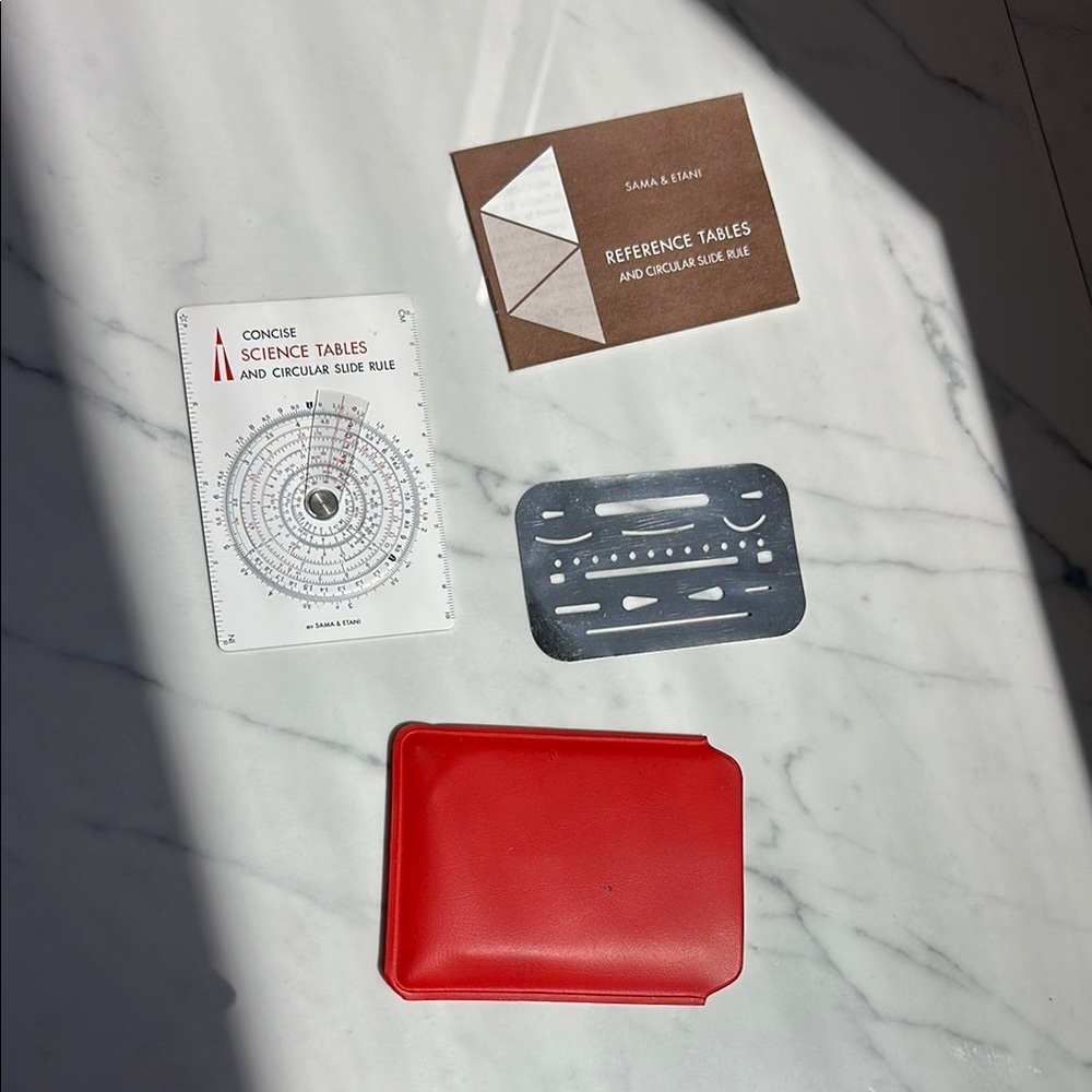 Vintage 1974 Sam & Etani Red Slide Rule Set with Reference Tables